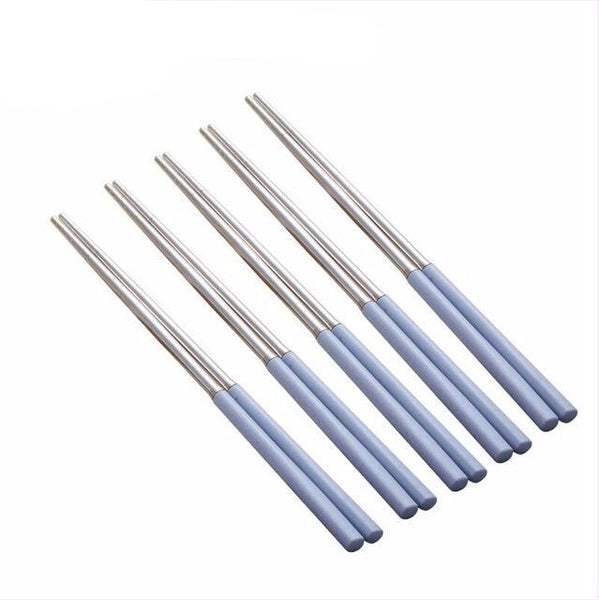 4 Pairs Wheat Straw Handle Stainless Steel Chinese Chopsticks