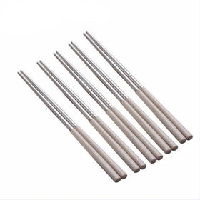 4 Pairs Wheat Straw Handle Stainless Steel Chinese Chopsticks