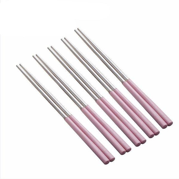 4 Pairs Wheat Straw Handle Stainless Steel Chinese Chopsticks